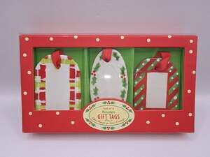 Two's Company Porcelain Gift Tags Tree Ornaments Set of 6 - 3 Inch